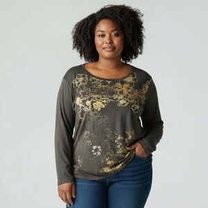 Angel Women's Black and Gold Long Sleeve Top Size 3XL